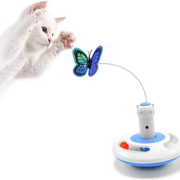Gogomeow 3 in 1 Electric Butterfly Interactive Cat Toy, Flutter Rotating Kitten - Picture 1 of 3